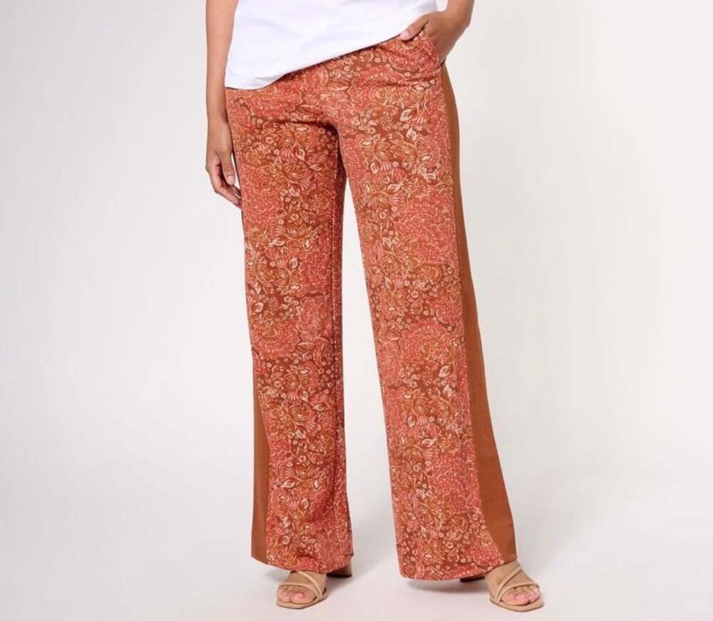 Isaac Mizrahi Live! Paisley Print Wide Leg Pants size 1X tall burnt orange NEW
